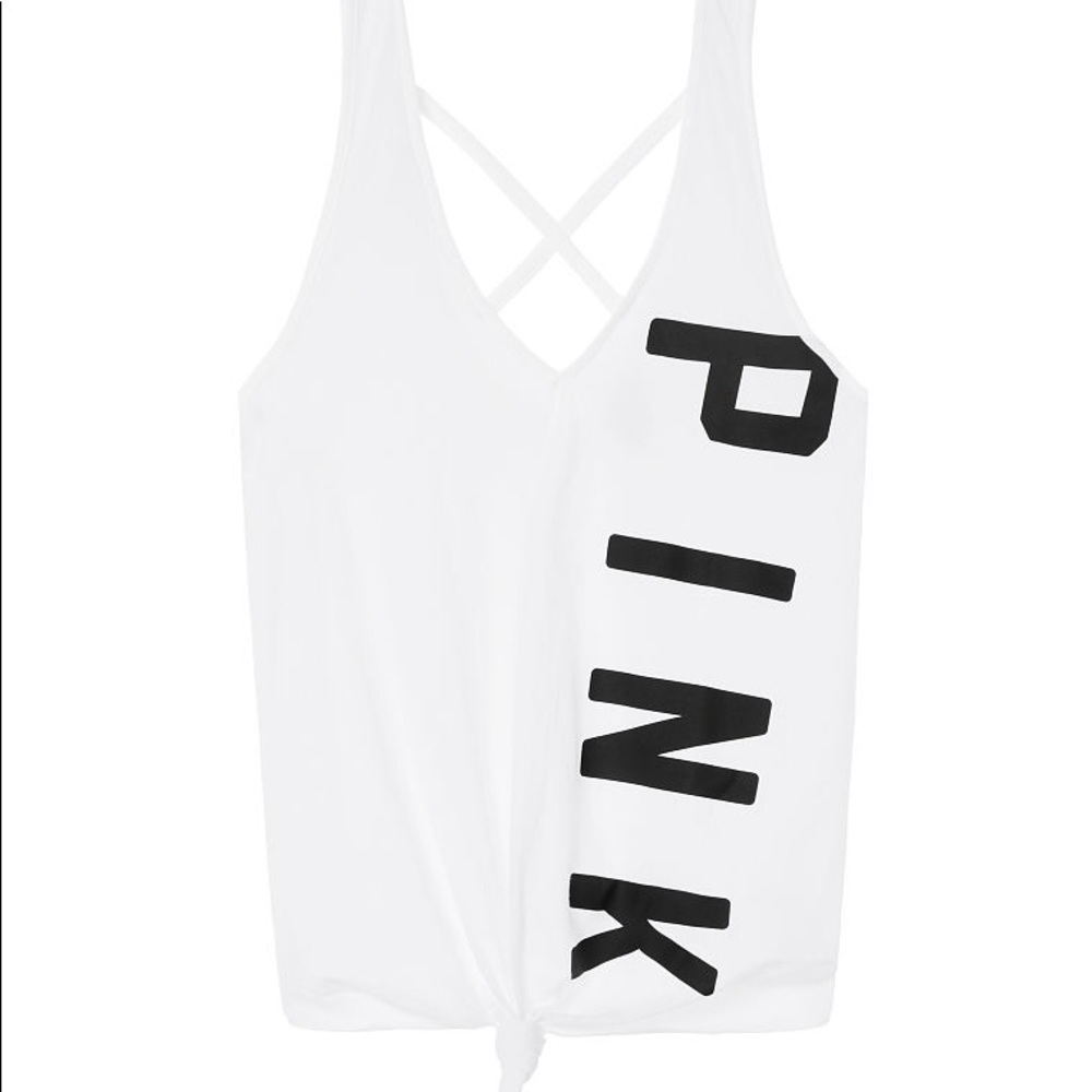 PINK Victoria's Secret White Tank Top with Black Logo